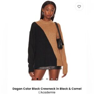 L'Academie Revolve Two-Tone Crewneck Sweater in Black and Camel XS fits to small